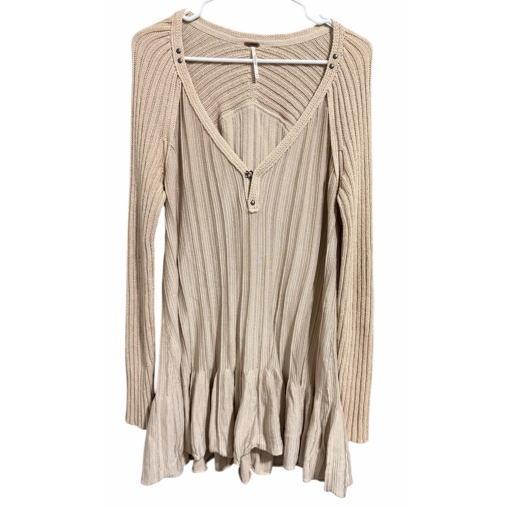 Free People Ribs & Ruffles Tunic Sweater Ivory Women's Size Medium